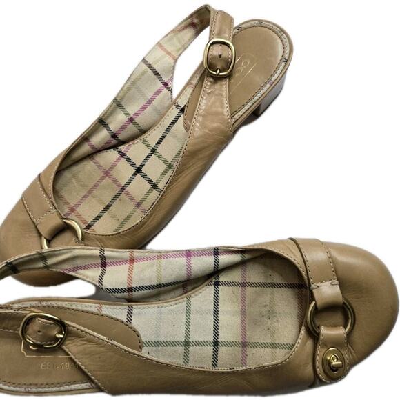 COACH "OCTAVA" TAN LEATHER SLING BACK HEELED SANDAL SIZE 9 B - Picture 2 of 8